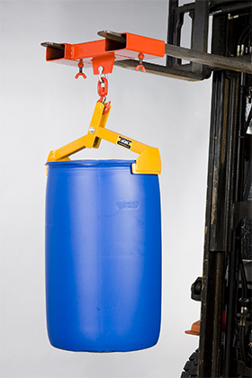 PINZA PER SOLLEVAMENTO VERTICALE DI FUSTI IN FERRO E POLIETILENE DA 220LT. PORTATA 350KG *ESCLUSO GANCIO PER CARRELLO ELEVATORE.
